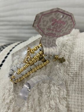 Gem Jams (Erimish kids) Gold & White Beaded Bracelet Stack Minnie ears and stars